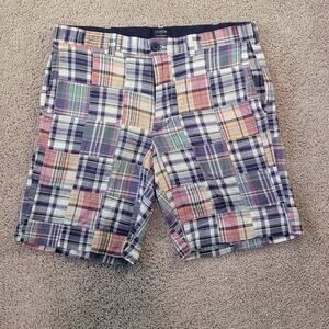 J Crew Dock Shorts Madras Patchwork Plaid 32 Summer EUC Preppy Resort Classic